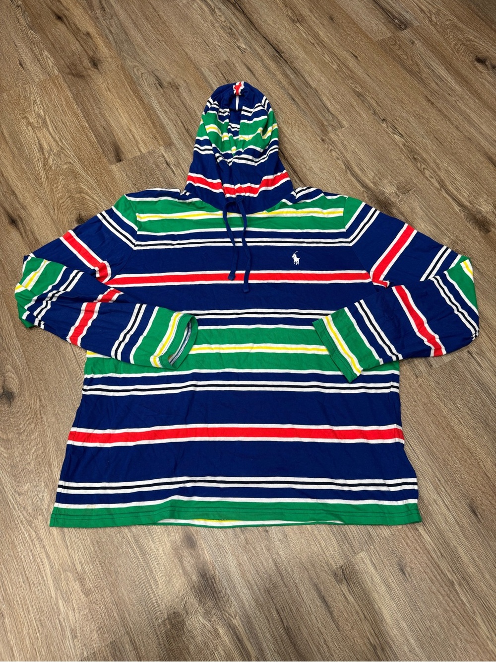 Polo Ralph Lauren Men's Blue Multi Stripe Jersey Hooded T-Shirt